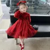 Abiti da ragazza Neonate Principessa Abito con paillettes Natale Rosso Abbigliamento moda Abbigliamento Bellissimo abito da festa in tulle patchwork a maniche lunghe