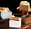 Boîte d'emballage de sandwichs en papier kraft, œufs épais, pain grillé, boîtes d'emballage de petit déjeuner, plateau de thé pour hamburgers SN4474