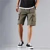 Men's Shorts Men Cargo Tactical Joggers Work Casual Pants Male Multi Pockets Buttons Loose Wide Leg Knee Length Summer 230419