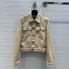 Women's Jackets Fashion Khaki Denim Jacket Women Turn-down Collar Long Sleeve Pockets Single Breasted Butterfly Print Streetwear Retro Coat