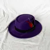 Vintage hoed heren Brim voelde fedora hoed met veren heer formele kerkkap Trilby jazz hoeden lente zomer