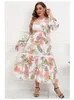 Plus size jurken lente en herfst etnische stijl print vet mm grote jurk barmet met v-neck lange rokfeestje