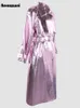 여성의 가죽 가짜 nerazzurri 가을 겨울 럭셔리 길고 단단한 밝은 분홍색 반짝이는 반사 반사 특허 트렌치 코트 231120