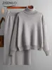 Two Piece Dress Set Solid Turtle Neck Sweater Half Body Bag Hip Womens 2Piece Casual Knit 231118