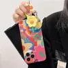 Handyhüllen 3D Korean Graffiti Flower Keychain Cute Phone Case für iPhone 14 13 12 11 Pro Max XS X XR 14 Pro Full Lens Protection Soft Cover