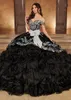 2024 Blue Ball Gown Beaded Quinceanera 드레스 레이스 아플리케 댄스 파티 가운 연인 네크 라인 Organga Sweet 15 Corset Masquerade Dress