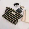 Cosmetic Bags Woman Stripe Bag Cotton Canvas Female Travel Zipper Makeup Pouch Sanitary Pads