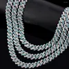 Kedjor Punk Bling Blue Crystal Prong Cuban Chain Halsband för män Kvinnor Iced Out 2 Rows Rhinestone Link Choker Hip Hop Jewelry