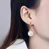 Boucles d'oreilles créoles en acier inoxydable pour femmes, grande perle ronde, couleur or argent, strass, Bijoux en cristal