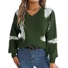 Women's Sweaters Autumn Winter Casual Loose Knit Tops Irregular Pattern Print Long Sleeve V-Neck Knitwear