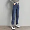 Jeans femme S-3xl cordon cheville longueur survêtement ample femmes couleur unie Streetwear Scratch Denim pantalon all-match élastique