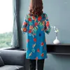 Women's Blouses Chiffon Loose Women Leisure Shirts Lady Fashion Casual Summer Half Sleeve Turn Down Collar Printing Blue Tops Kleding A104