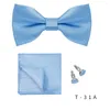 Bow Ties Men Set Solid Color Bowtie Cravat Mankiety Mankiety chusteczki moda Maszy Motyl Wedding na akcesoria koszulowe