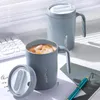 Botellas de agua 1 unid gris creativo PP Liner portátil Oficina de gran capacidad cubierto taza de beber leche café regalo para la cocina