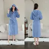 Homens sleepwear 2023 sólido robe com capuz mulheres lace up inverno moda causal casa roupão de manga longa homens casal pijama