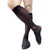 Chaussettes pour hommes voir à travers les hommes noir Floral genou haut Softy drôle robe costume formel Sexy Lingerie bas Long Tube affaires tuyau