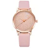 Montres-bracelets Femmes Montres 2023 Dames de luxe Strass Gypsophila Quartz Montre-bracelet PU Bracelet en cuir Boîtier en acier inoxydable Relogio