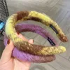 Fashion Hand Made Thick Headbands for Women Fluffy Plaid Pattern Hair Bands Face Washing Headbands