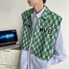 Herren Westen Mafokuwz Japan Vintage Retro Weste Checkerboard Plaid Ärmelloses Hemd Herren Grün Design Weste Nische Revers Unterhemd 230420