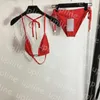 Sexy Women Bikini Set Metal Letter Lace Up Thong Swimwear Summer Holiday Swim Bathing Suit Designer Halter Biquinis