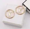 18K Gold Plated 925 Silver Luxury Brand Designers Retro Chain V Letters Stud Geometric Famous Women Crystal Rhinestone Pearl Earring Wedding Party Jewerlry