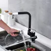 Kitchen Faucets Brass Pull Out Faucet 360 Rotating Spray Gun Black Multi-function Robot Dual-outlet And Cold XT-253