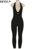 Kvinnors jumpsuits rompers Akaily Summer Black Backless Jumpsuit Yoga For Women 2023 Halter Sleeveless Bodycon Long Rompers Back Halter Casual Jumpsuits P230419