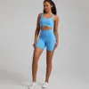 Lu Align Woman Gym Outfits Summer Set Seamless Shorts Sport Lemons Passar Women Workout Clothes 2st Fitness Crop Top Push Up Bh High midja Korta byxor Lemon Lady Gry Spo Spo