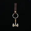 Keychains Creative Vintage Leather Keyrope Cowhide Delicate Viking Double Ax Pendant Keychain