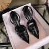 Kvinnor Sexig spetsig 80E5E TOE HEELED SANDALS Fashion Rivet Female Stiletto Black Party Prom Ladies Shoes On Heels 230419