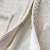 Giacche da donna Francia Giacca da donna in lana beige con scollo a V di alta qualità Cappotto di lusso Moda Autunno Inverno Tasche con perline Cardigan in tweed