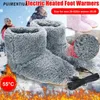 Slipare USB Heater Foot Shoes Män kvinnor Vinter Varma snöstövlar Plush Electric Feet Heated Washable Unisex 3543 231118