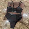 Classic Black Bikini Letter Logo Swimwear Womens Suspender Bra Charm V Neck Swimsuit