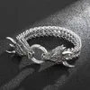 Link Bracelets Retro Viking Domineering Dragon Head Wolf Animal Round Spring Buckle Stainless Steel Bracelet Men's Goth Punk Jewelry