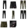 Black Green Jeans Mens Designer Jeans Brand Man Long Pants Byxor Streetwear Luxurys Skinny Slim Straight Biker Jean Ripped Hole Stretch Miris Jeans oroliga