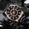 Armbandsur Luxury Golden Quartz Watch for Men unik urvalsdesign med automatiskt datum rostfritt stål band affärsmän presentklocka