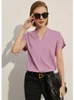 T-shirt da donna Amii Minimalism Summer Fashion Camicetta da donna Ufficiale Lady Manica corta Solido scollo a V Camicia ampia Causale Top da donna 12160019 230419