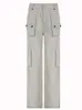 Jeans da donna oversize jeans cargo grigi streetwear cerniera tasca grande patchwork pantaloni larghi in denim pantaloni casual da donna coreano Y2k 231118