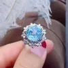 Cluster Rings Sky Blue Natural Real Topaz Ring 925 Sterling Silver Luxury Style