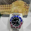 Rolaxs luxuoso relógio esportivo 40 mm vermelho e azul Pepsi Gmt fuso horário duplo Eta 2836 3186 cerâmica safira mergulho à prova d'água 904l automático