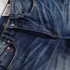 Jeans pour hommes Automne Chunky Oreille Rouge Micro Élastique Vintage Plissé Jambe Droite Pantalon Bleu Décontracté