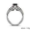 Clusterringen die modevergulde 925 zilveren ingelegde zwarte vierkante diamanten prinsessenring verkopen, Europese en Amerikaanse verloving voor vrouwen