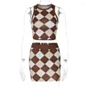 Work Dresses Summer Plaid Sexy Two Piece Sets Women Designer Midriff Tank Party Mini Skirts Female Casual Kawaii Skirt Suits