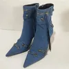 Boots Luxury Pumps femelles 2023 Court pour femmes chaussures talons pointues fashion rivet dames modernes bootties grand taille 231120