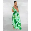 Casual Dresses Summer Fashion Tie-Dye Printed Pleated Dress Womens Elegant Diagonal Neck Off-Shoulder ärmlösa kvinnor