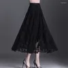 Jupes femmes Vintage Sexy creux dentelle taille haute élégant fête longue jupe été mode noir plissé fée un lin Maxi Faldas