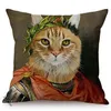 Coussin Oreiller Décoratif 45x45cm Chat Portrait Général Imiter Célèbre Peinture À L'huile Art Décoratif Housse De Coussin Nordic Funky Animal Style Canapé Taie D'oreiller 230419