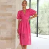 Casual Dresses Women Party Dress V Neck Lantern Sleeves Loose High Waist See-through Up Double Layers Tight Female Clothes