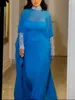 ワークドレス女性マキシ特大パーティー2ピースセット服シフォンハイカラーバットウィングスリーブスパンコールローブイブニングウェア