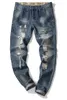 Men's Jeans Vintage High Street Washed Old Denim Fashion Brand Regular Fit Straight Barrel Beggar Hole Ruined Pants